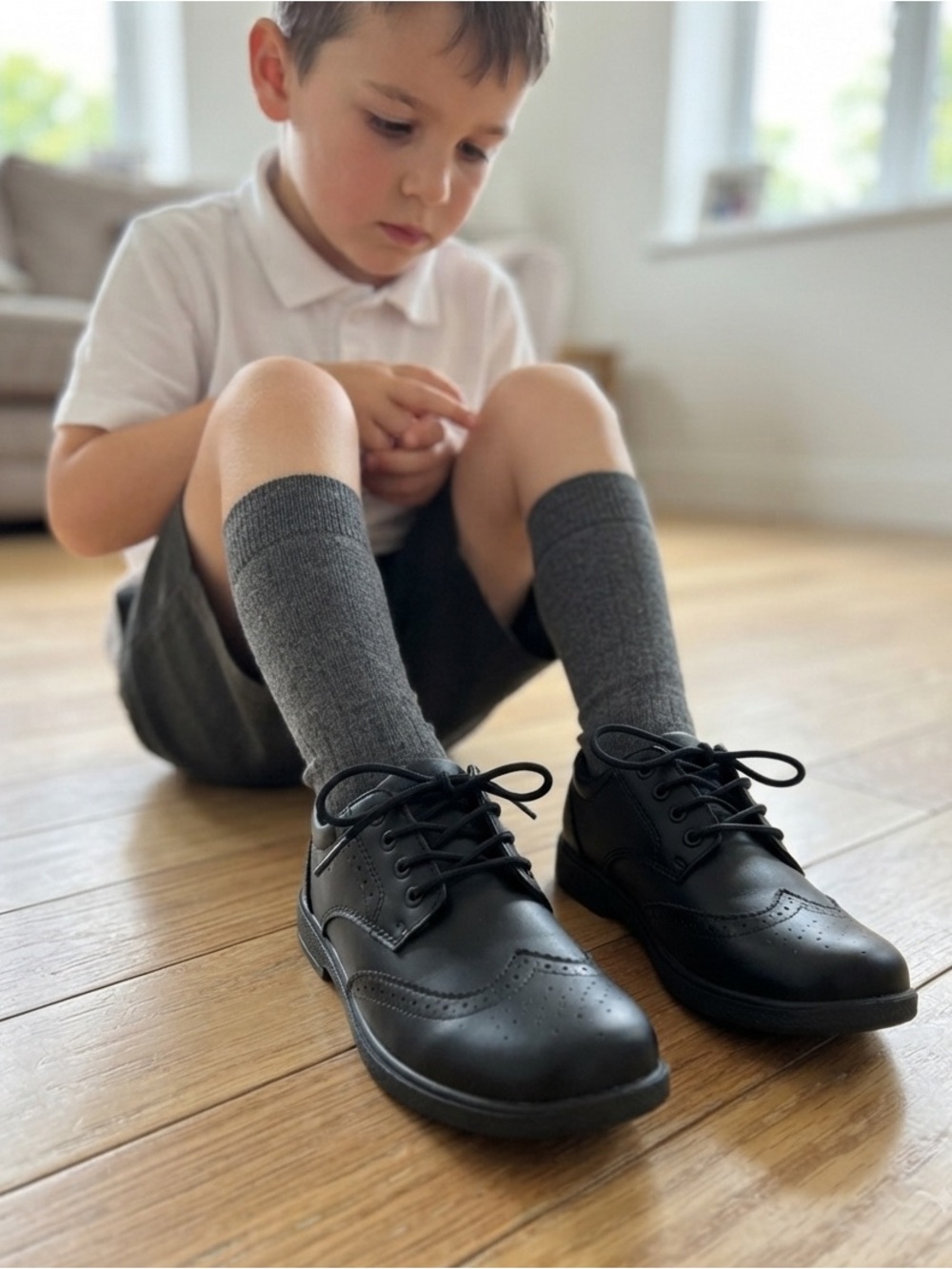 Brand‎ New Deer Stags Ace Boys Black Wingtip Oxford Dress Shoes - Size US 2W